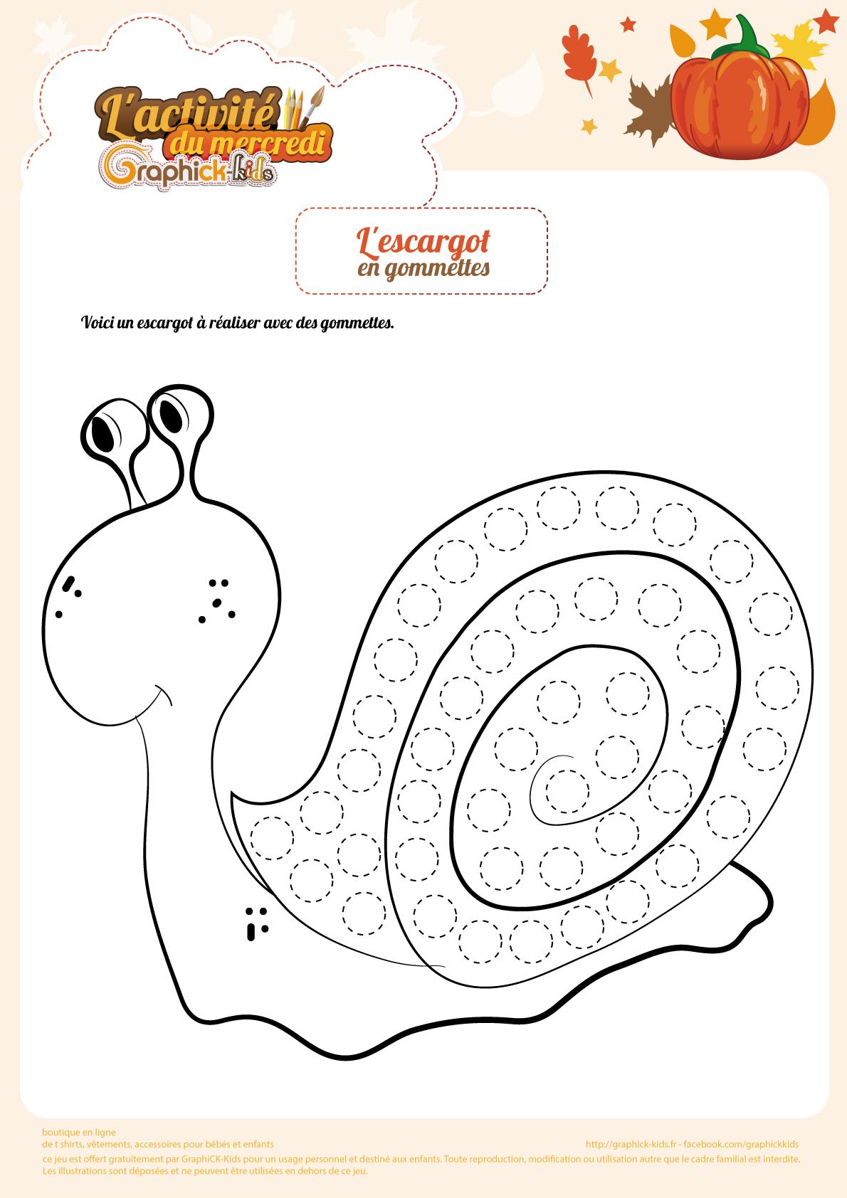 Coloriage Escargot A Gommette Enfant Dessin Escargot à imprimer