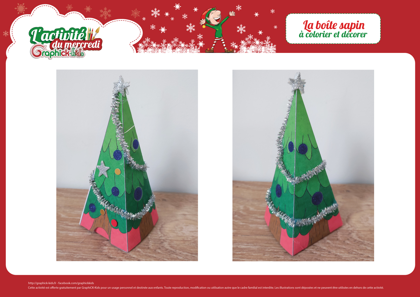 boîte sapin 3D à colorier