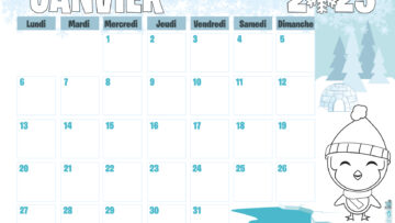 calendrier janvier à colorier